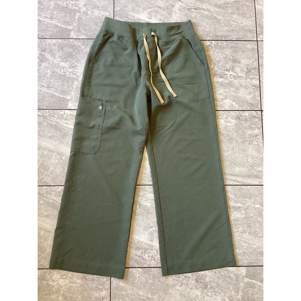 FIGS Technical Collection Olive Green Wide Leg Cargo Scrub Pants Womens L/P